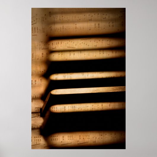 Alte Vintage Klaviertasten und Notenblätter Poster (Vorne)