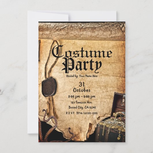 Alte Vintage Pirate Scroll Kostüm Halloween-Party Einladung (Vorderseite)