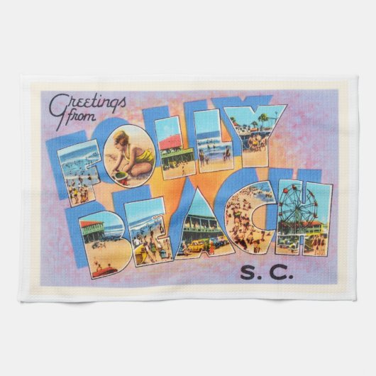 Alte Vintage Postkarte Unsinnigkeits-Strand-South Geschirrtuch (Horizontal)