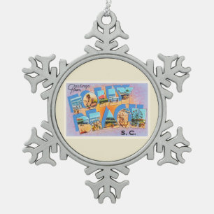 Alte Vintage Postkarte Unsinnigkeits-Strand-South Schneeflocken Zinn-Ornament