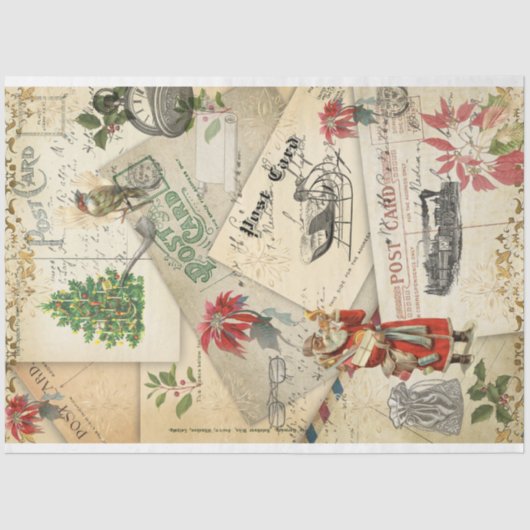 Alte Vintage Postkarten Weihnachten Entdeckungsrei Seidenpapier (Vorderseite)