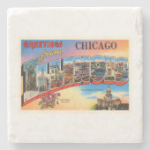 Alte Vintage Reise-Andenken Chicagos #2 Illinois Steinuntersetzer (Vorderseite)