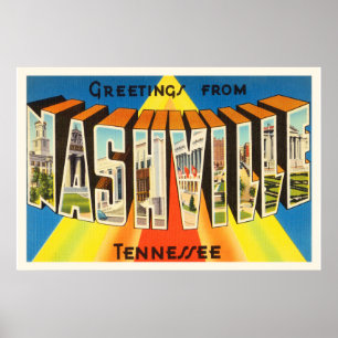 Alte Vintage Reise-Andenken Nashvilles Tennessee Poster
