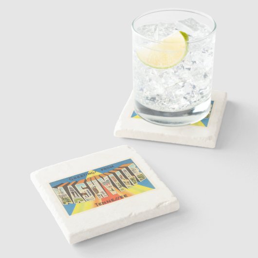 Alte Vintage Reise-Andenken Nashvilles Tennessee Steinuntersetzer (Seitenansicht)