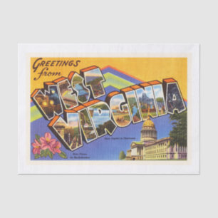 Alte Vintage Reise-Postkarte West- Seidenpapier