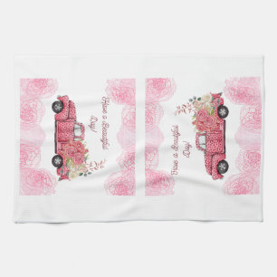 Alte Vintage Rosa Pick-up-Truck Küchenhandtücher Geschirrtuch
