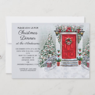 Alte Vintage-Rot-Tür-Kranz-Weihnachtsessen Einladung