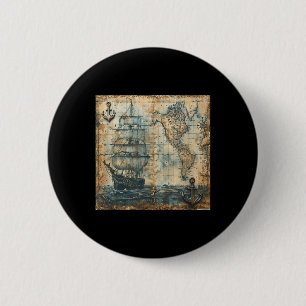 Alte Vintage Seekarte Piratenschiff Segelboot Meer Button