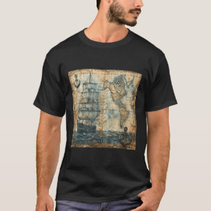 Alte Vintage Seekarte Piratenschiff Segelboot Meer T-Shirt