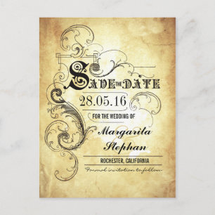 Alte Vintage-Typografie-Rettungsdatum-Postkarten Ankündigungspostkarte