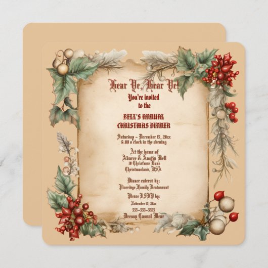 Alte Vintage Weihnachtsfeier Einladung (Vorne/Hinten)