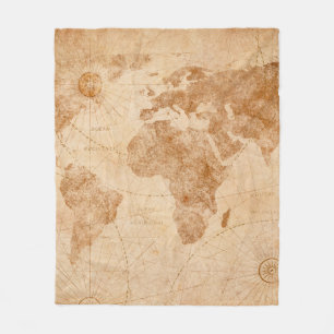 Alte Vintage-Weltkarte Illustrationskarte, Welt, Fleecedecke