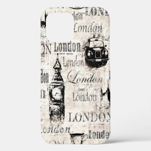 Alte Vintage-Zeitungspapier London Grunge Collage  iPhone 12 Hülle