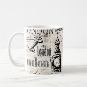 Alte Vintage-Zeitungspapier London Grunge Collage Kaffeetasse
