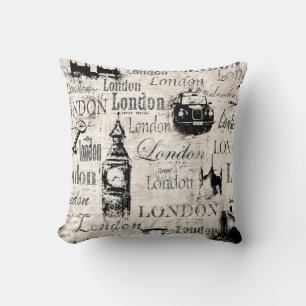 Alte Vintage-Zeitungspapier London Grunge Collage Kissen