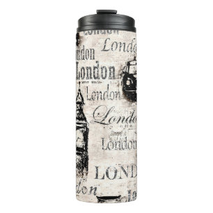 Alte Vintage-Zeitungspapier London Grunge Collage Thermosbecher