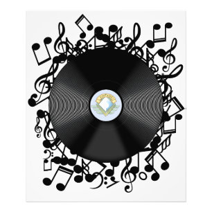 Alte Vinyl-Schallplatte und Noten Fotodruck