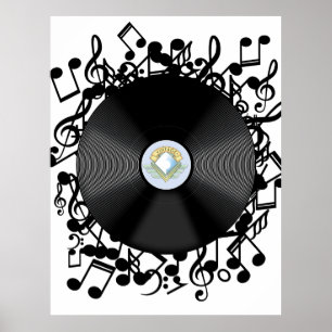 Alte Vinyl-Schallplatte und Noten Poster