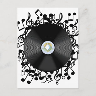 Alte Vinyl-Schallplatte und Noten Postkarte