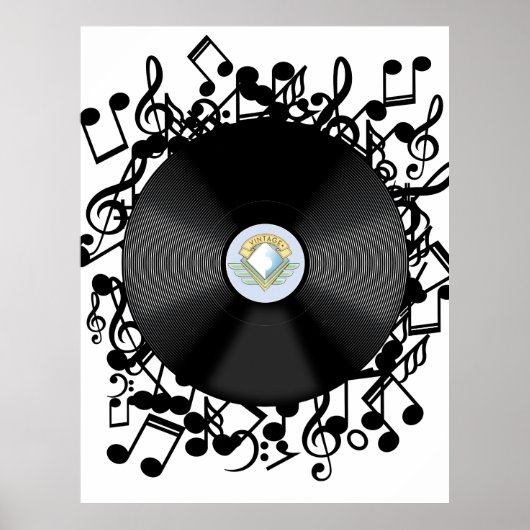 Alte Vinyl-Schallplatten und musikalische Noten Poster (Vorne)