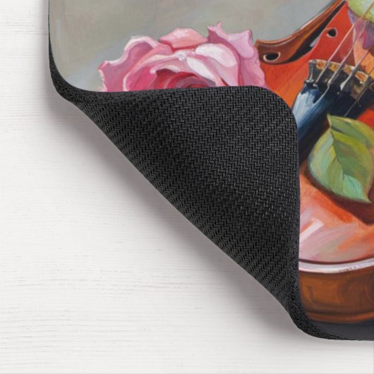 Alte Violine mit rosa Rose Impressionismus Mousepad (Ecke)
