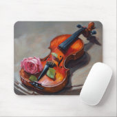 Alte Violine mit rosa Rose Impressionismus Mousepad (Mit Mouse)