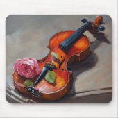 Alte Violine mit rosa Rose Impressionismus Mousepad (Vorne)