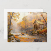 Alte Wassermühle am Fluss im Herbst Postkarte (Vorne/Hinten)