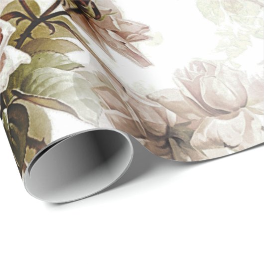 Alte, weiche Rose, grau-rosa Bouquet-Muster Geschenkpapier (Rolleneckpunkt)