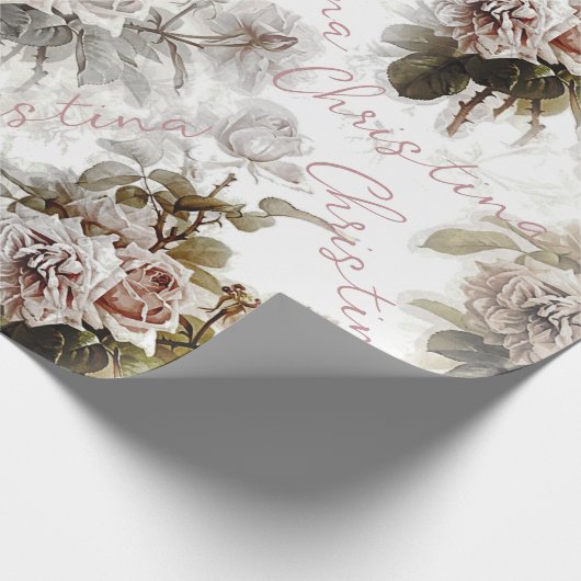 Alte, weiche Rose, rosa, graues Bouquet-Muster Geschenkpapier (Ecke)