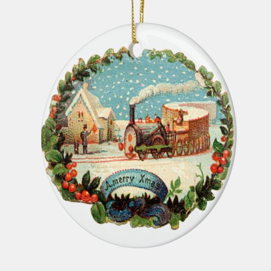 Alte Weihnachten, Dampfzug Keramik Ornament (Links)