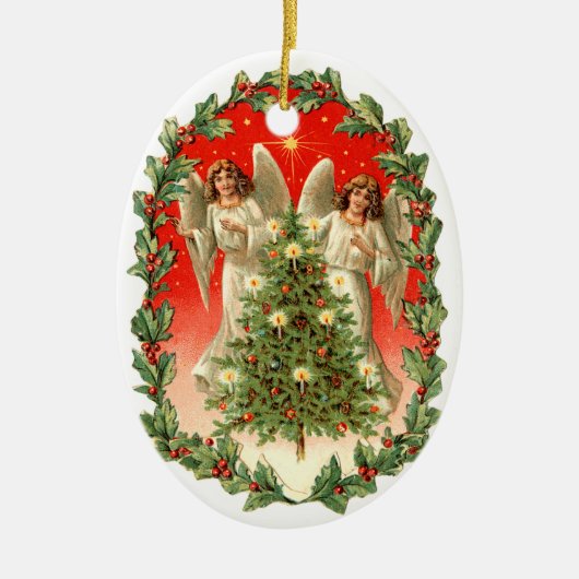 Alte Weihnachten, Engel Keramik Ornament (Vorne)