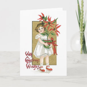 Alte Weihnachten, Girl Holding Poinsettia Feiertagskarte