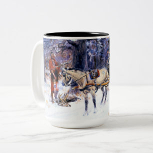 Alte Weihnachten in Neuengland (von Charles Russel Zweifarbige Tasse