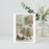 Alte Weihnachten, Junge & Mädchen Feiertagspostkarte (Stehend Vorderseite)