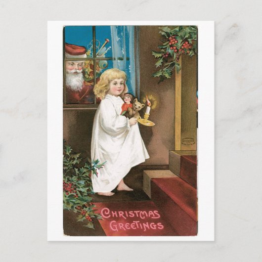 Alte Weihnachten, Mädchen Feiertagspostkarte (Vorderseite)