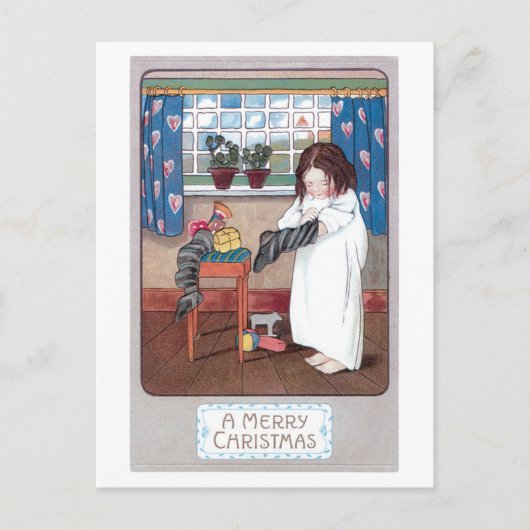 Alte Weihnachten, Mädchen Feiertagspostkarte (Vorderseite)