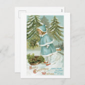 Alte Weihnachten, Mädchen Feiertagspostkarte (Vorne/Hinten)
