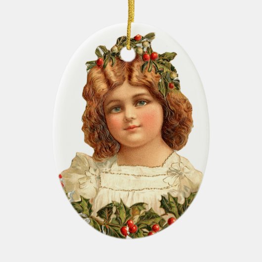 Alte Weihnachten, Mädchen Keramikornament (Vorne)