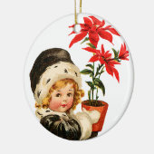 Alte Weihnachten, Mädchen mit Poinsettia Keramikornament (Links)