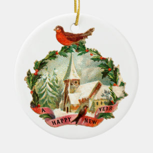 Alte Weihnachten, Neues Jahr, Robin Keramikornament