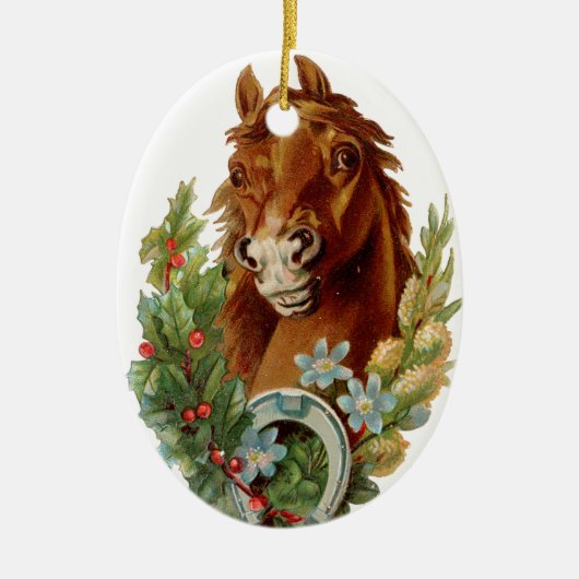 Alte Weihnachten, Pferd Keramikornament (Vorne)