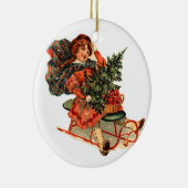 Alte Weihnachten, Rodeln Keramik Ornament (Rechts)