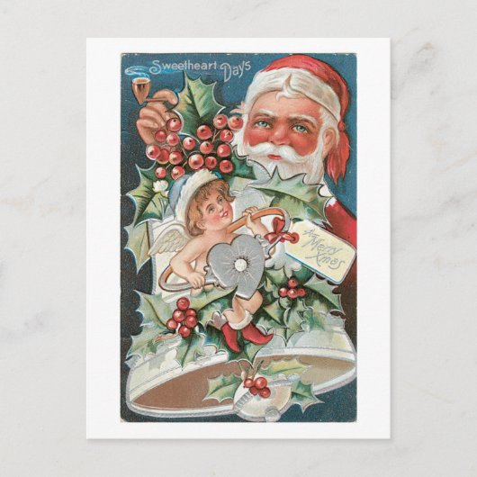 Alte Weihnachten, Santa & Angel Feiertagspostkarte (Vorderseite)