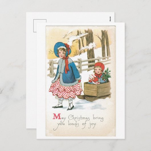 Alte Weihnachten, Schlitten Feiertagspostkarte (Vorne/Hinten)
