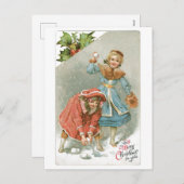 Alte Weihnachten, Schneeballkampf Feiertagspostkarte (Vorne/Hinten)
