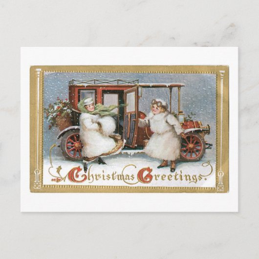 Alte Weihnachten, Vintage Auto Feiertagspostkarte (Vorderseite)