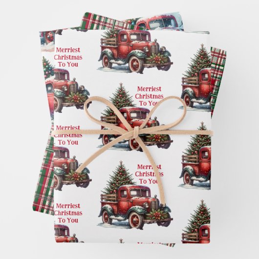 Alte Weihnachts-Vintage Trucks Geschenkpapier Set (Beispiel)