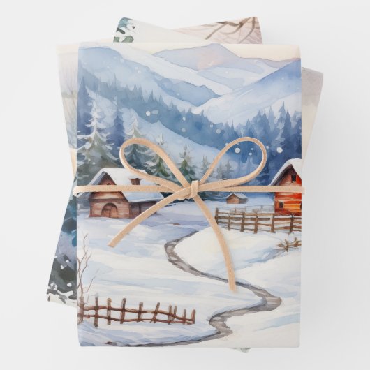 Alte Weihnachtsbauernhöfe in den Bergen Geschenkpapier Set (Beispiel)