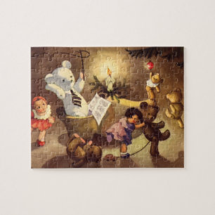 Alte Weihnachtsdekoration, Tanzende Puppen, Teddyb Puzzle